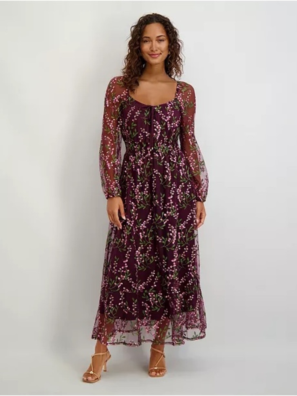 NEW! Kensie Burgundy Floral Embroidered Long Sleeve Dress - Size 16